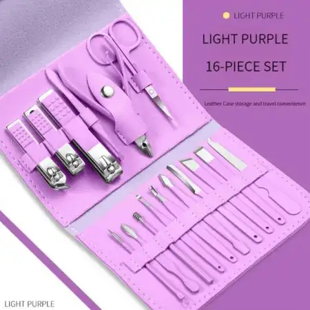 16pcs Stainless Steel Nail Cutter Tool Set (Purple)